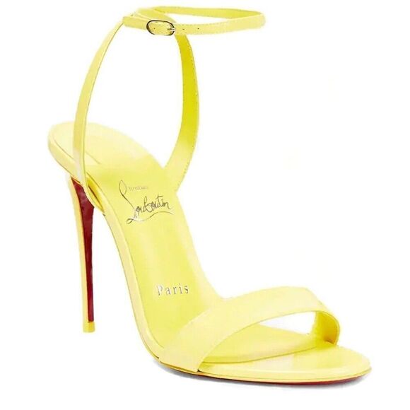 CHRISTIAN LOUBOUTIN Loubigirl 100 Patent Leather Stilleto Heel Sandals Yellow 36 - Picture 8 of 11